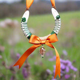 Irish Romantic Wedding Horseshoe with Pearls green wirework gold ribbon  - Parade Handmade
