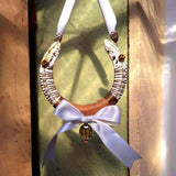 Irish Romantic Wedding Horseshoe with gold leaf white pearls and ribbon gold wirework twine and a gold bow plus crystals - Parade Handmade