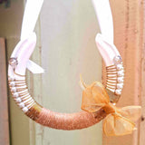 Irish Romantic Wedding Horseshoe with white pearls and ribbon gold wirework twine and a gold bow plus crystals - Parade Handmade