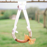 Irish Romantic Wedding Horseshoe with white pearls and ribbon gold wirework twine and a gold bow plus crystals - Parade Handmade