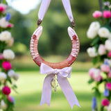 Romantic Wedding Horseshoe with pearls rose gold wirework and white ribbon cyrstals and twine - Parade Handmade