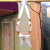 Romantic Wedding Horseshoe with Pearls rose gold wirework white ribbon  - Parade Handmade