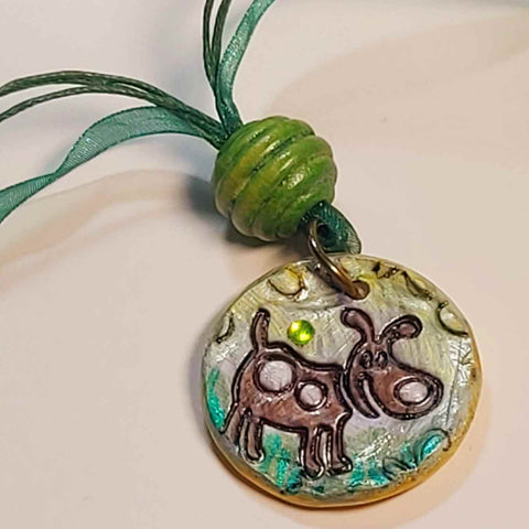 Clay Medallion Pendant, Happy Dog, by Lapanda Designs - Parade Handmade Ireland