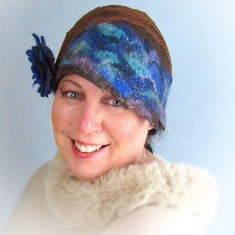 Felt Hat In Brown, Blue, Turquoise & Lilac, 57cm,  Hats By Parade - Parade Handmade Newport 