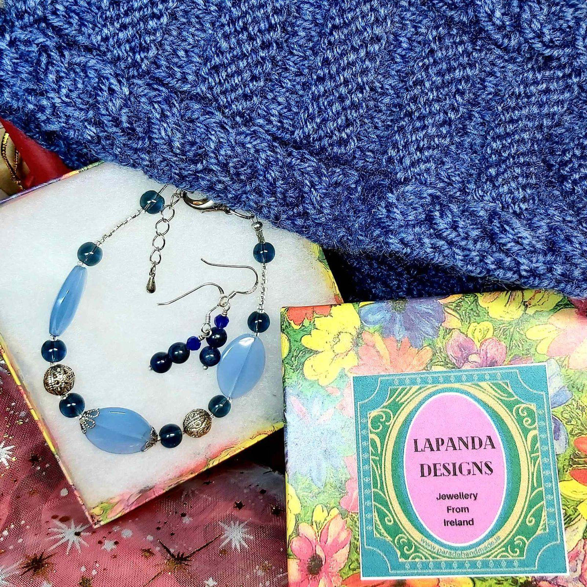 Gift Set Headband with matching Bracelet and Lapis Lazuli Earrings f Parade Handmade