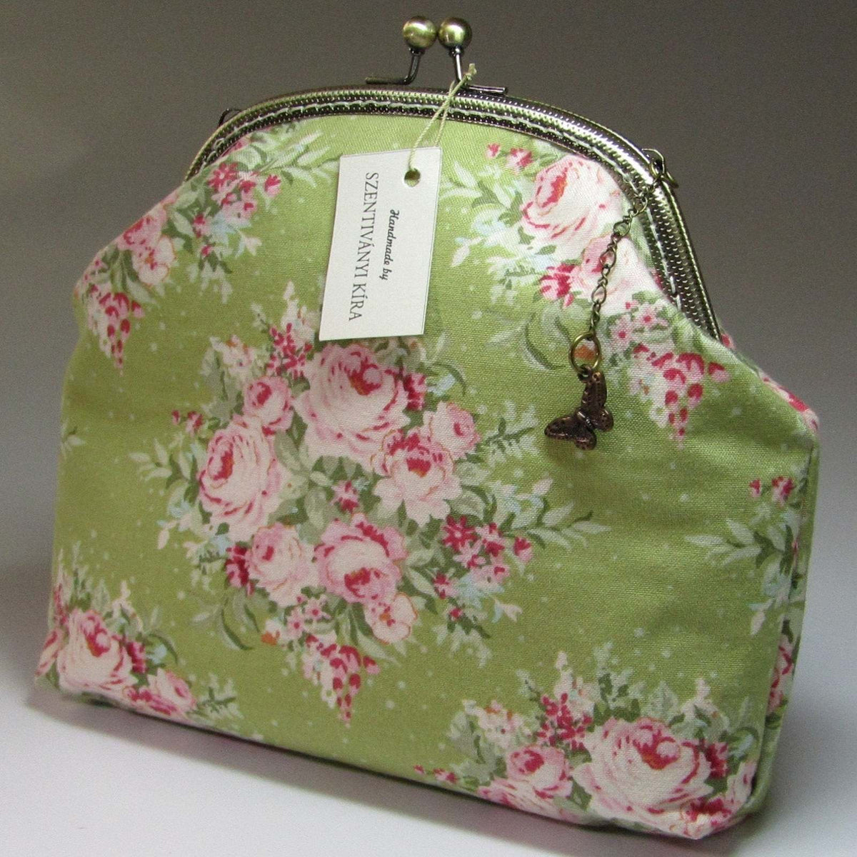 Green and Pink Floral Vintage Style Handbag By Kira Szentivanyi