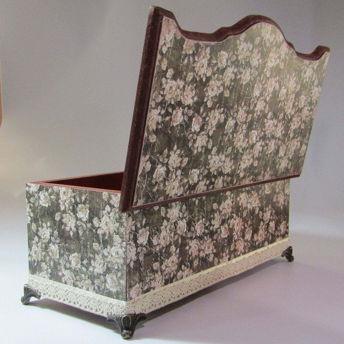 Wooden Storage Box, Black and White Floral, By Kira Szentivanyi Parade Handmade