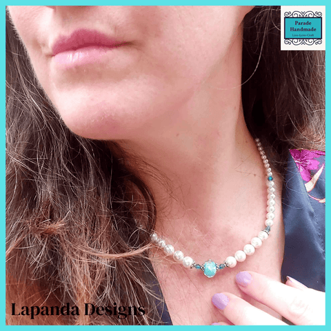 Mother of Pearl and Crystal Necklace and Earrings Set by Lapanda Designs - Parade Handmade