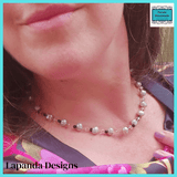 Grey Pearl Necklace with Black and Pink Crystal Detail by Lapanda Designs - Parade Handmade