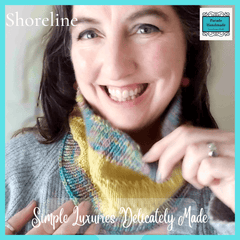 Hand knit, mustard, scarf with stripe detail, By Shoreline