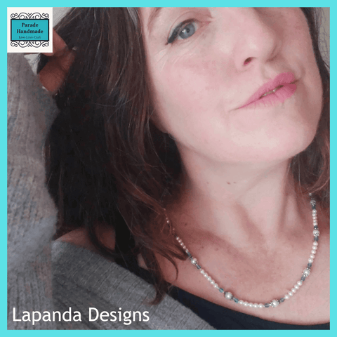  Mother Of Pearl and Royal Blue Crystal Necklace By Lapanda Designs - Parade Handmade