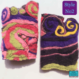 Lightweight unsymetrical psychedelic wool wrist warmers by Parade - Parade Handmade Ireland