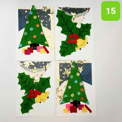 Handmade Christmas Cards - 4 Varied Colourful Designs of Recycled Scraps - 5"x7"
