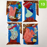 Handmade Christmas Cards - 2 Pairs of Christmas Socks and 2 of Squirrels from Recycled Scraps - 5"x7" - Parade Handmade