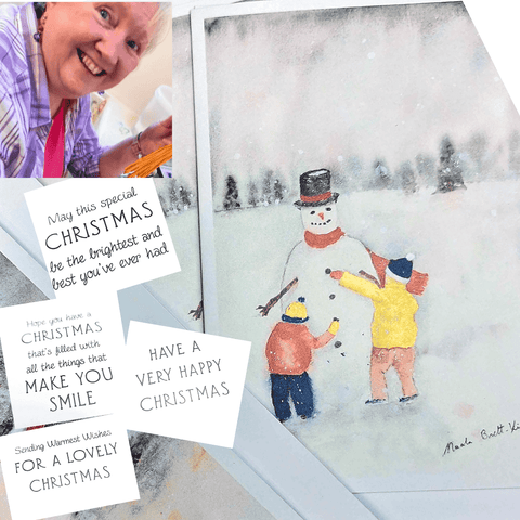 Children Building a Snowman Christmas Card by Nuala Brett-King