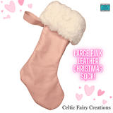 Large Luxury Light Pink Leather Christmas Sock by Celtic Fairy Creations - Parade Handmade 