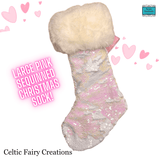 Large Luxury White and Pink Sequinned Christmas Sock by Celtic Fairy Creations - Parade Handmade 