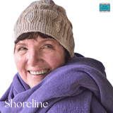 Handknit Shoreline beanie in bright and cream wool with wavy horizontal garter stitch, medium size - Parade Handmade