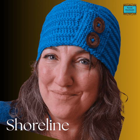 Deep teal turquoise Shoreline beanie with ribbed texture and decorative double button front, handknit in wool - Parade Handmade

