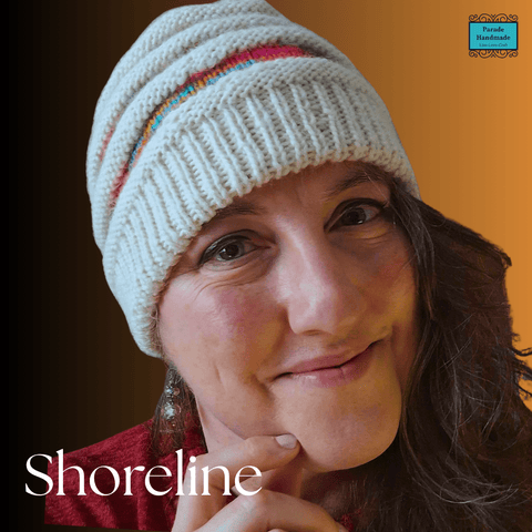 Shoreline Ribbed Concertina Beanie – Natural Bainín with Colour Stripes - Parade Handmade