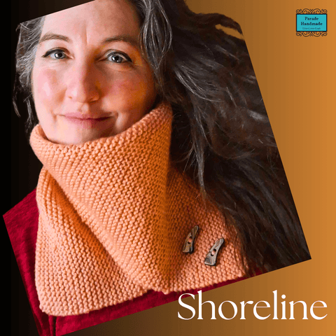 Slip-on wool scarf in salmon pink with folded shape and button finish from Shoreline - Parade Handmade