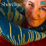 Teal infinity scarf with yellow blade motif and garter stitch texture from Shoreline - Parade handmade