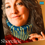 Double-wrap teal wool-blend scarf with bold yellow details from Shoreline - Parade Handmade