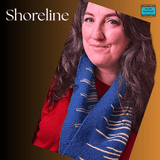 Teal infinity scarf with yellow blade motif and garter stitch texture from Shoeline - Parade Handmade