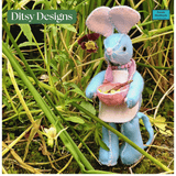 Alex – The Baking Mouse with batter in a bowl. A Blue Felt Miniature Mouse Keepsake from Ditsy Designs - Parade Handmade