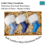 Soft Leather Christmas Sock Tree Decoration Trio Gift Set in Blue - Celtic Fairy Creations - Parade Handmade