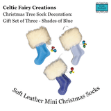 Soft Leather Christmas Sock Tree Decoration Trio Gift Set in Blue - Celtic Fairy Creations - Parade Handmade