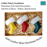 Soft Leather Christmas Sock Tree Decoration Trio Gift Set - Celtic Fairy Creations - Parade Handmade