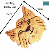 Funky Felt Brooch or Hair Pin - Smiling Tabby Cat with Green Eyes - Parade Handmade