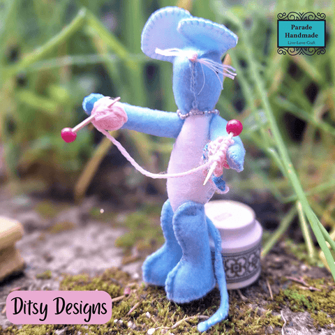 Maggie the Mindful Knitter – Miniature Mouse Keepsake by Ditsy Designs - Parade Handmade