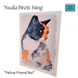 Watercolour Painting Card of a calico cat by Nuala Brett-King with 'Feline Friend No1' - Parade Handmade