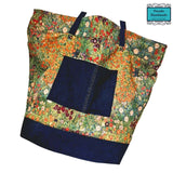 Oversized Tapestry Tote Bag: Flower Garden - Painterly flower garden with dark navy denim contrasting fabric - Parade Handmade
