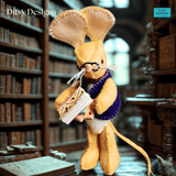 Miniature mouse keepsake called Theo the Librarian with purple gilet - pince-nez and pile of mini books - Ditsy Designs