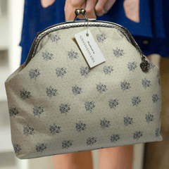 Elegant Handbag, in Beige with Blue Floral Detail, By Kira Szentivanyi