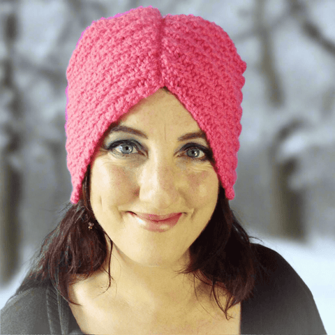 Pretty Pink Two-way, Turban Style Hat, By Jo's Knits