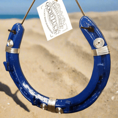 Blue Recycled Iron Horseshoe Key Rack with Silver Wire Spirals, by Liffey Forge