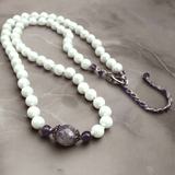 Pearl Necklace with purple Agate crystal and amethyst detail by Lapanda Designs - Parade Handmade