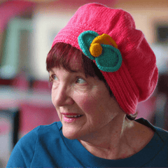 Arty Little Pink Hat With Floral Detail, By Jo's Knits