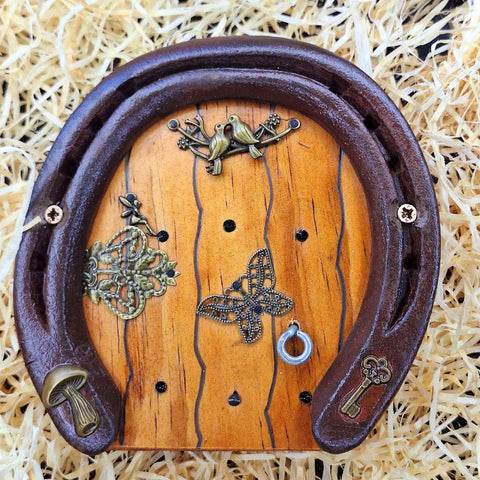 Magical Horseshoe Fairy Door with Doves Butterfly Fairy Mushroom and Key by Liffey Forge - Parade Handmade