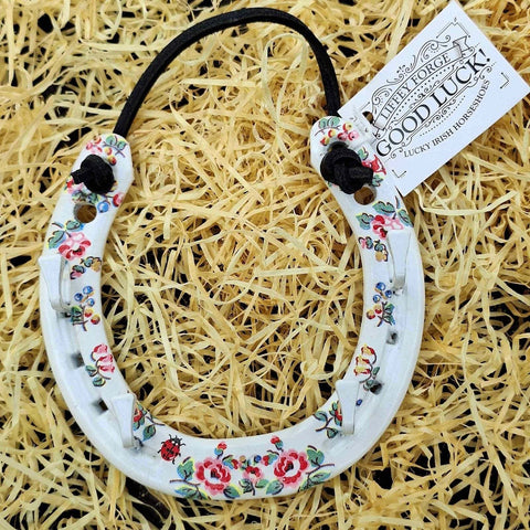 Floral Hedgerow Rose Lucky Horseshoe with Ladybird by Liffey Forge