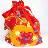 Drawstring Appliqué Bag - Floral Luxe Fleece with Heart and Floral Motif - Parade Handmade