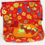 Drawstring Appliqué Bag - Floral Fleece with Heart and Strawberries - Parade Handmade