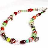 Beaded Floral Boho Jewellery Necklace in Red and Green by Lapanda Designs - Parade Handmade