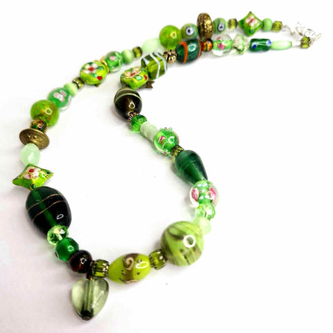 Beaded Floral Boho Jewellery Necklace in Green by Lapanda Designs - Parade Handmade