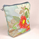 Handmade Embroidered Flat Bottom Pouch With Appliqué Floral Motifs - Parade Handmade