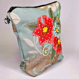 Handmade Embroidered Flat Bottom Pouch With Appliqué Floral Motif - Parade Handmade